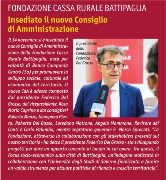 fcrbattipaglia's tweet photo. Ringraziamo la rivista #creditocooperativo per l'articolo dedicato all'insediamento del nuovo CdA, avvenuto lo scorso 14 novembre.

Continueremo con impegno a promuovere le eccellenze del nostro territorio di concerto con tutti i suoi stakeholders.

@bancacampaniac @FedercasseBCC https://t.co/hHQUFgZxjU