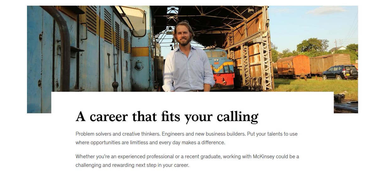 2/ McKinsey's promise of fitting your "career into your calling" is about as promising as it gets."opportunities are limitless"
