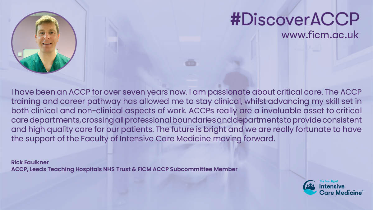 FICMNews's tweet photo. Let's kick off February with a brand new #DiscoverACCP!
ACCP Sub-Committee member Rick Faulkner shares he reasons he loves being an ACCP.

🟣Advancing both clinical and non-clinical skills
🟣An invaluable asset to critical care
🟣Working across departments https://t.co/8dyGE4F15b