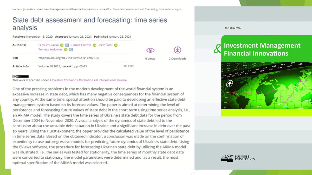 imfi_journal's tweet photo. 🔗 https://t.co/kHQsto7TtF
📰 State debt assessment and forecasting: time series analysis
👤 Fedir Zhuravka, Hanna Filatova , Petr Šuleř, Tomasz Wołowiec
#ARIMAmodel, #debt, #debtsecurity, #persistence, #timeseriesanalysis, #Ukraine https://t.co/AGXQJeWy9g