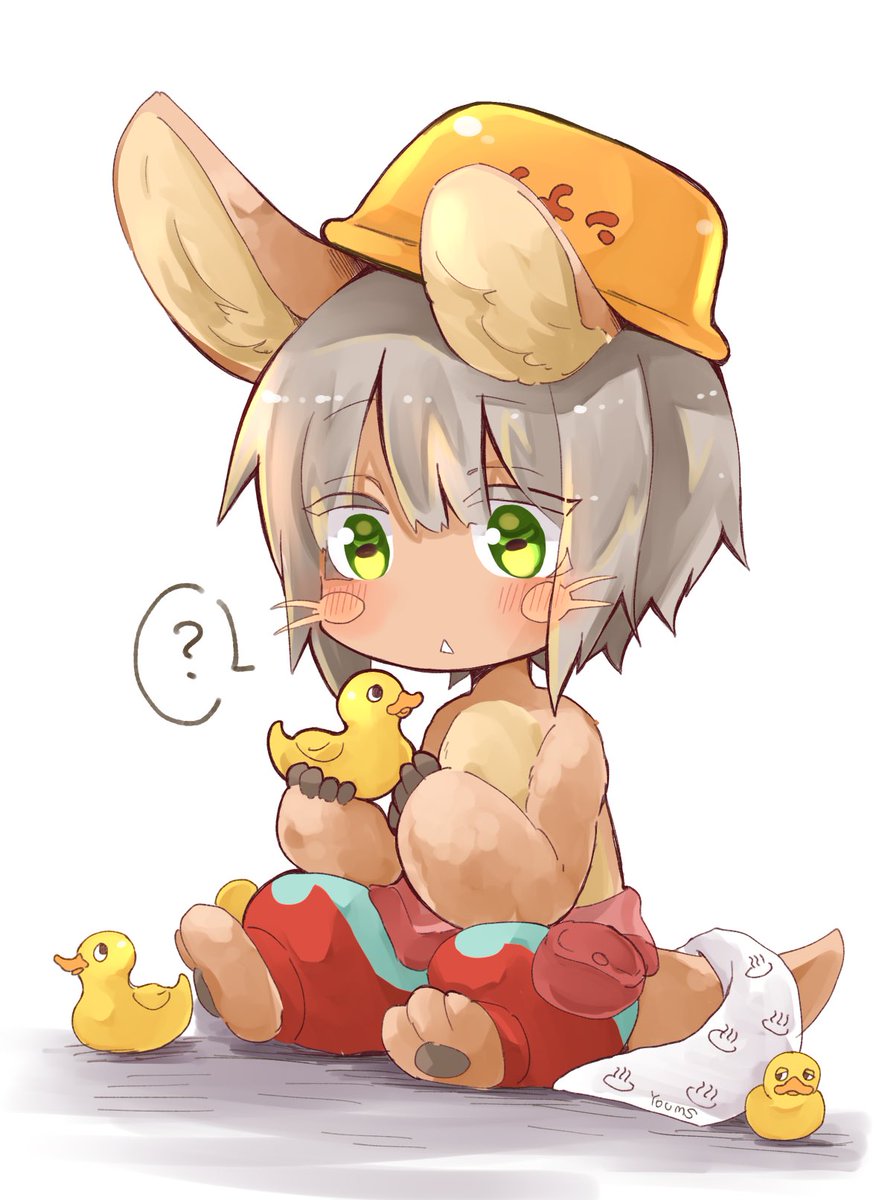 nanachi (made in abyss) 1other ? whiskers green eyes animal ears sitting furry  illustration images