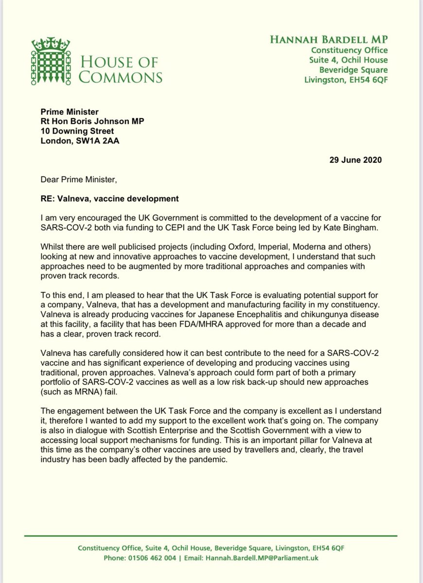 3/ Further, I’m glad he saw sense when last year the UK Gov planned to put all its eggs in the Oxford Astra Zeneca basket... That was a concern as the Vaccine task force expressly recommended ‘diversification’ - so I worked with the Valneva team to lobby for them to get funding