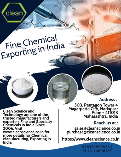 Clean Science and Technology are one of the trusted manufacturers and exporters Fine and Specialty Chemicals in India Since 2006. 

Visit cleanscience.co.in for more details for Chemical Manufacturing, Exporting in India

#Cleanscience #Manufacturer #Exporter #Chemical