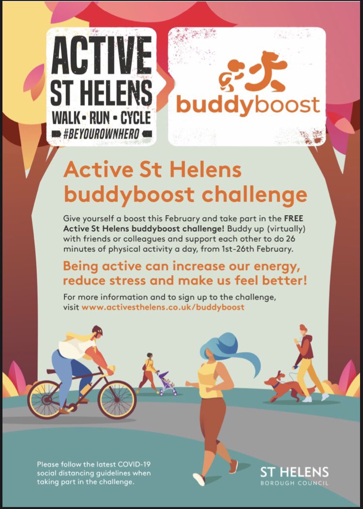 HSHVCA's tweet photo. Only 4 days left! We’re taking part in the @ActiveStHelens @MerseysideSport #buddyboost Challenge!!! Join up and get active 🏃🏽♂️🏃🏼♀️ https://t.co/BKGvNfLwHJ
