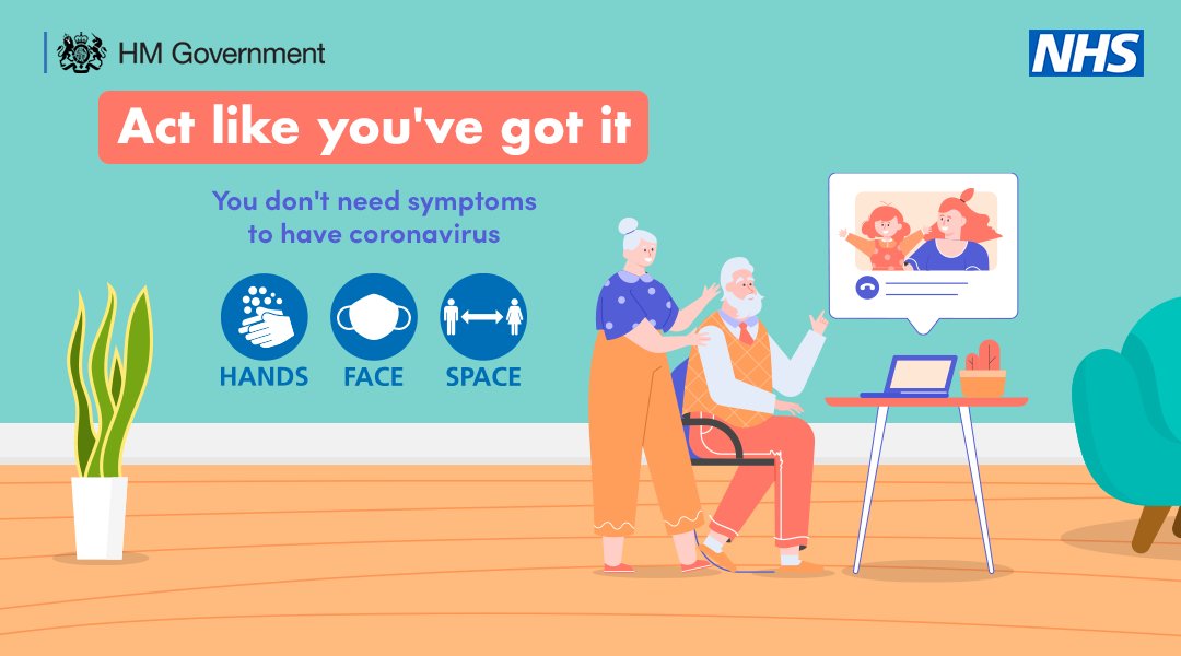 UKHSA's tweet photo. Around one in three people with #COVID19 don't have any symptoms.

Act like you've got it and remember #HandsFaceSpace.

More info: https://t.co/54xJtQps1X https://t.co/6DDUvbtaEy