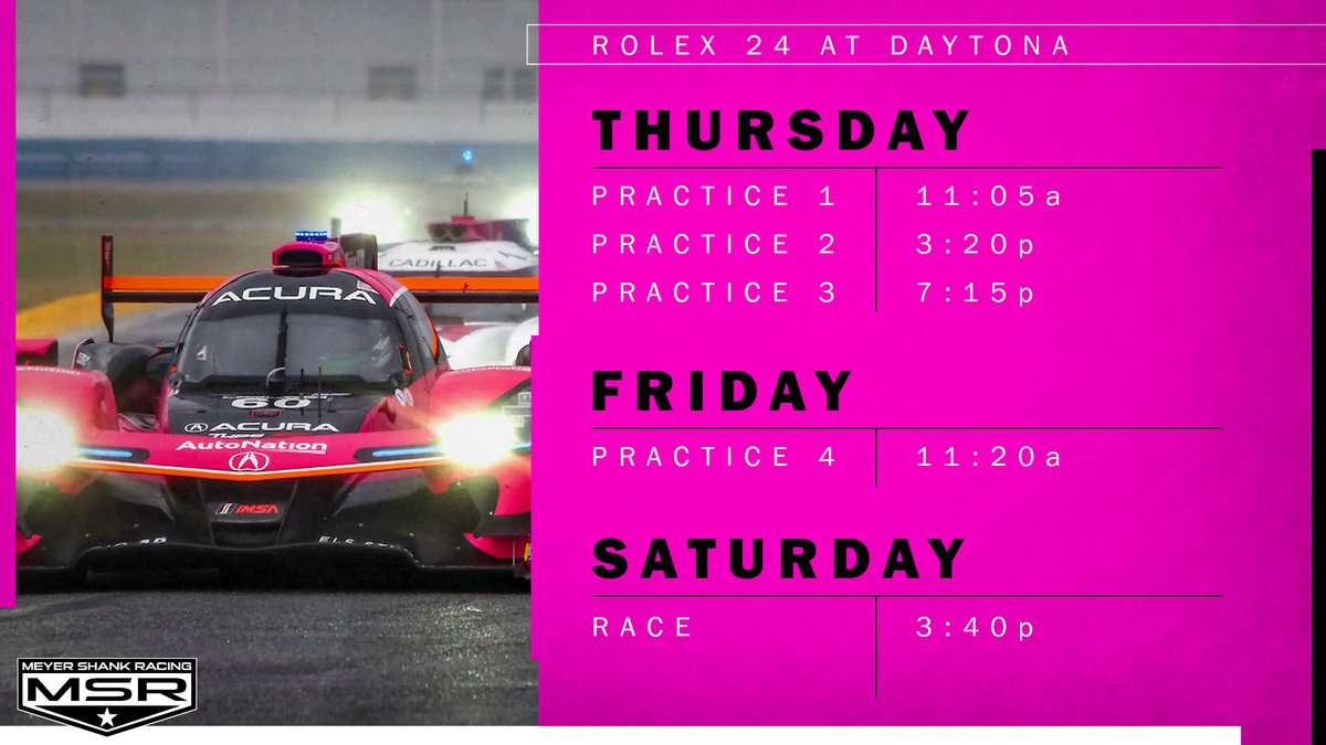 Who's ready for some #Rolex24 action? On track sessions start TODAY! Race: 🗓️ Jan. 30 ⏰ 3:30pm ET 📺 NBC 📲 TRACKPASS (Flag to Flag coverage) #IMSA // #Rolex24