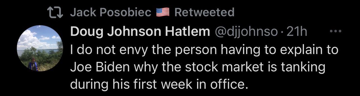 17/ Posobiec pumped the GME situation constantly the last 24 hours in his foreign influence campaign, taking every opportunity to make fun of the Biden admin, and suggest the market would crash. But this is just bros makin’ dough, yeah?