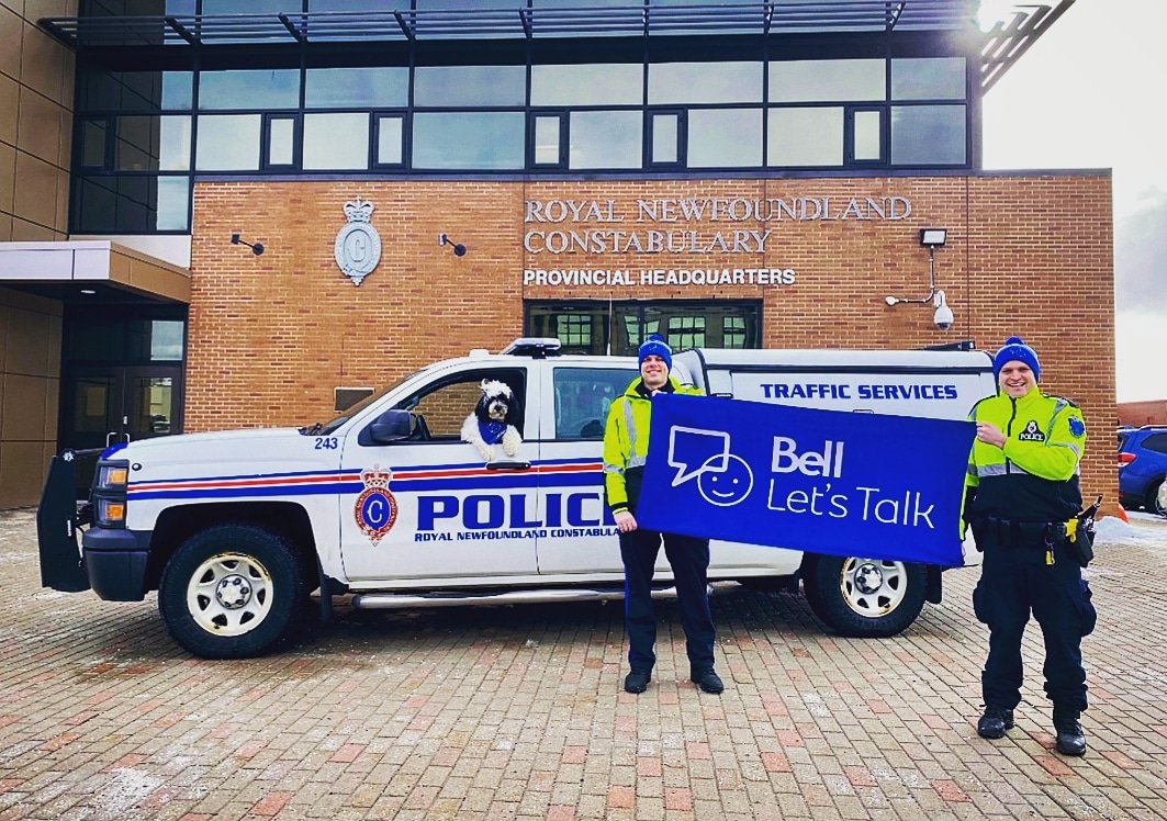 RNC_PoliceNL's tweet photo. Its #BellLetsTalk Day, so take some time to talk about access to care, workplace health and supports for those in crisis when and where it's needed. Let's work together to #EndTheStigma. #MentalHealthIsHealth #JoinTheConversation #YourRNC https://t.co/0ZMCqXM3Gx