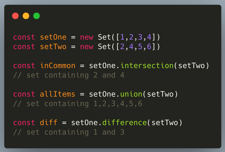 Example of intersection, union and difference.
