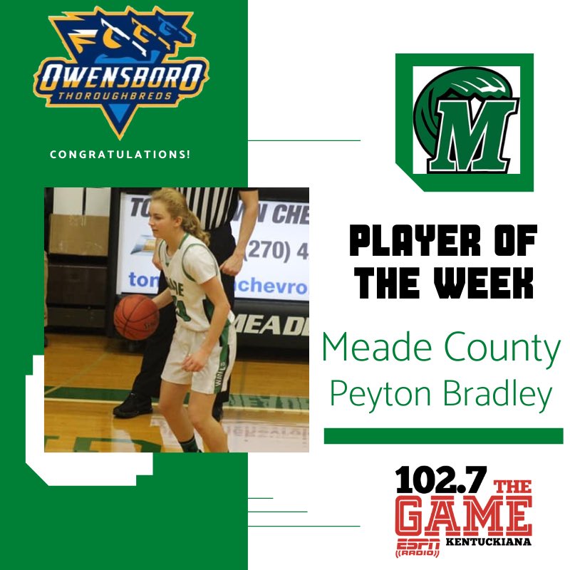 102.7 The Game ESPN Owensboro (@1027thegame) on Twitter photo Congrats to our ESPN Owensboro Meade County Green Wave of the week Peyton Bradley BTYB <a href="/OwensboroTB/">Owensboro Thoroughbreds 🐴🐴🐴🏀</a>!!
Game winning shot vs Breck County <a href="/LadyWaves_Hoops/">MCHS LADY WAVE BASKETBALL</a> Congrats to our ESPN Owensboro Meade County Green Wave of the week Peyton Bradley BTYB <a href="/OwensboroTB/">Owensboro Thoroughbreds 🐴🐴🐴🏀</a>!!
Game winning shot vs Breck County <a href="/LadyWaves_Hoops/">MCHS LADY WAVE BASKETBALL</a>