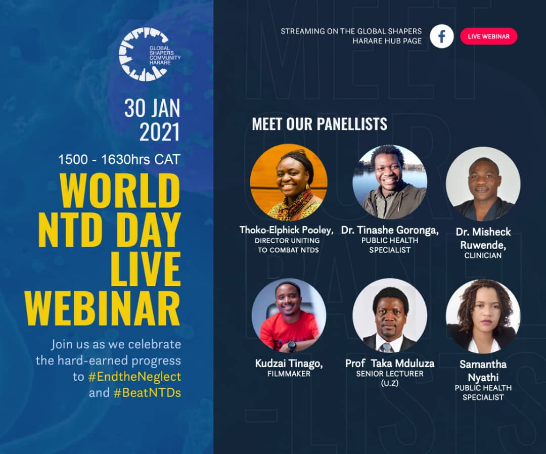 GSHarareHub's tweet photo. On Saturday 30 January the world commemorates World NTD's day. Please make a date with the Global Shapers Harare Hub as they commemorate the day with a Webinar on #NTD's #endtheneglect #BeatNTDs @the_endfund @youthcntds @sightsavers https://t.co/sAmfuEr64V