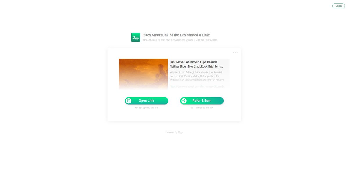 2keyNetwork's tweet photo. Live on 2key Network latest version - 2key #SmartLinks preview page full optimization and refactoring:

⚡️ SmartLinks upload 10X faster
⭐️ Smoother UX - easier for users to refer &amp; earn
🌟 Led to a much higher conversion rate (+35% so far)

Try it 👇

https://t.co/etp3WR19GD https://t.co/HEJ077ZjeQ