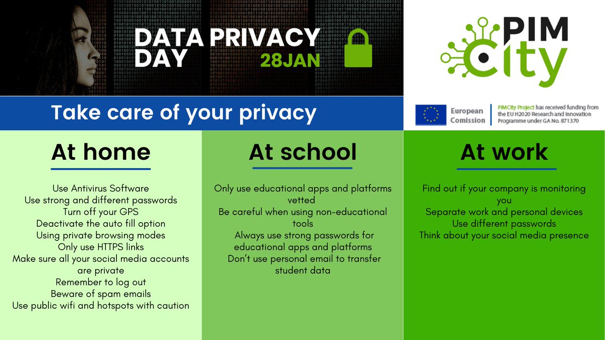 PimcityProject's tweet photo. Today is #DataPrivacyDay . Here some tips to help you protect your privacy.
You can consult the complete guide at: https://t.co/LZiyEFi0hf
#DataProtectionDay #PrivacyAware #PersonalData #DataPrivacyDay2021 #PrivacyAwareChat https://t.co/DPZ8g7njt5