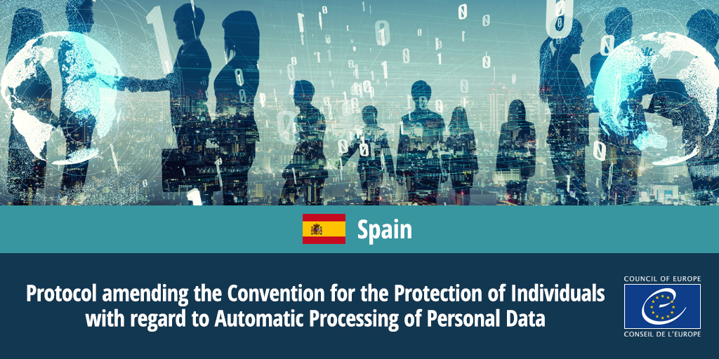 SpainMFA's tweet photo. ✒️ Today, on the European #DataProtectionDay, #Spain ratifies the Additional Protocol to the @coe's #Convention108 for the protection of #privacy and #PersonalData 🇪🇺🔐, coinciding with the 40th anniversary of the Convention.
➡️ https://t.co/jV4dI9uCfY
#40YearsofDataProtection https://t.co/vh1PpXnGWl