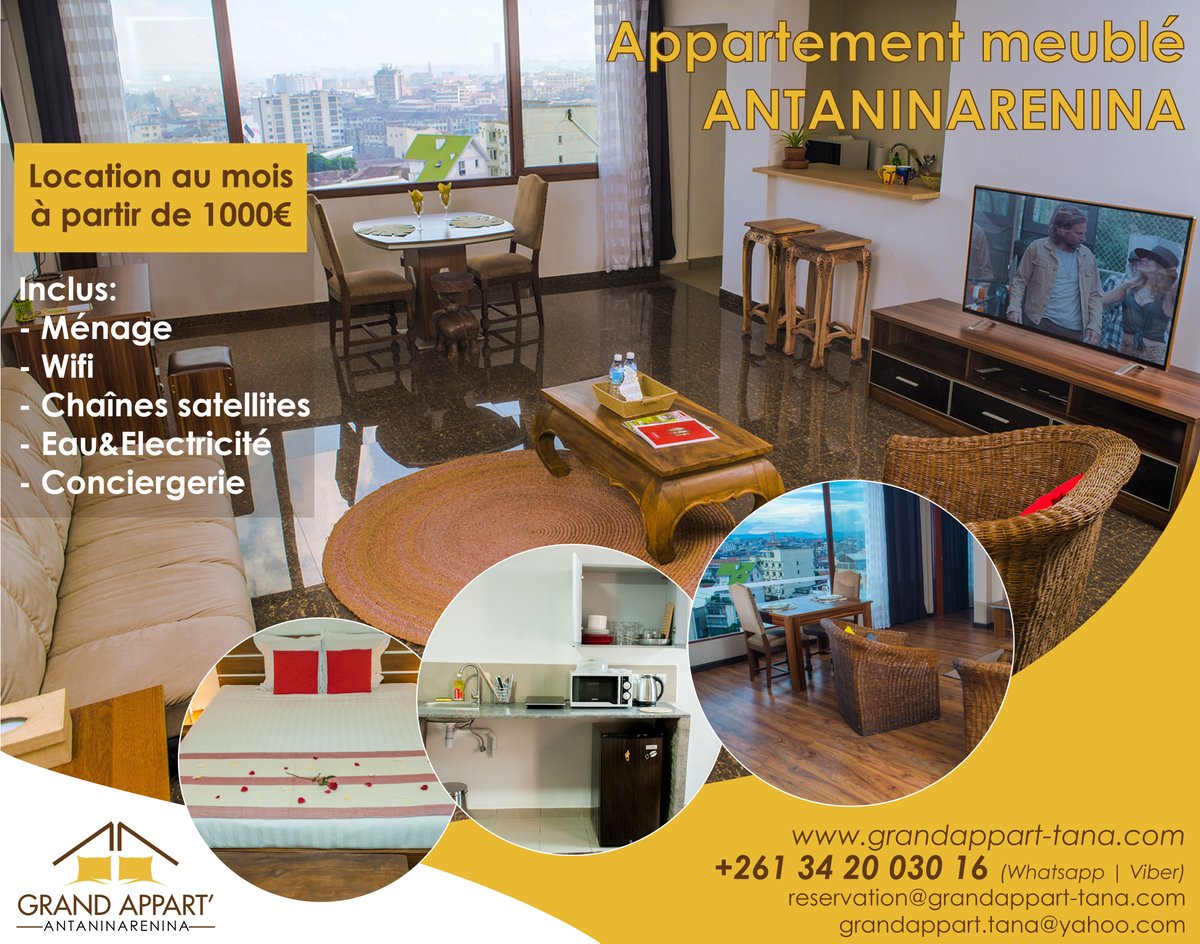 Location MENSUELLE: Préparez votre séjour à Tana dans un appartement king size à mini-prix, prêt-à-vivre.
Une kitchenette à votre disposition dans chacun de nos appartements.
Commerces &amp; Services à proximité.
👉👉👉 Une seule adresse, chez GRAND APPART’ ANTANINARENINA
