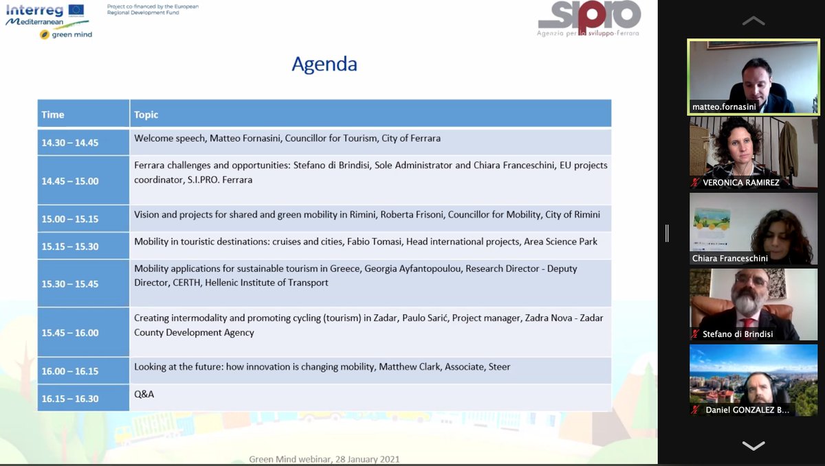 Just starting the Transnational Webinar on Mobility organised by <a href="/siproferrara/">Sipro Ferrara</a> as part as the <a href="/Med_GreenMind/">green mind project</a> @MEDProgramme activities. Thanks to the Councilour of #tourism from #Ferrara for his kind words