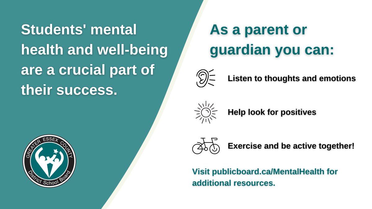 It’s important for families to prioritize students’ mental health and well-being. Here are a few simple suggestions! Visit publicboard.ca/MentalHealth for additional resources and support services. #BellLetsTalk