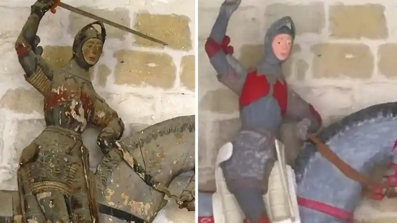 The 16th-century wooden statue of St. George in Navarra ended up looking like a fairground carousel ride after it was restored  So bad it had to be *unrestored* after the job... but at least this one has a happy ending