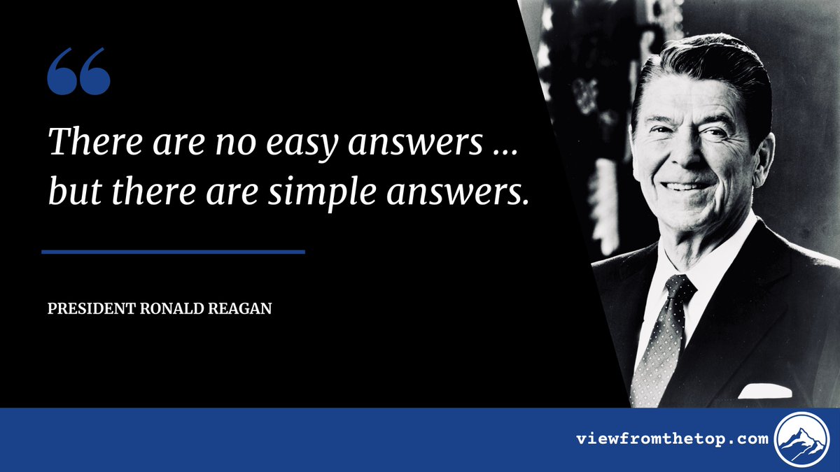 VFTCoach's tweet image. “There are no easy answers … but there are simple answers.” - President Ronald Reagan

#EasyAnswers #SimpleAnswers #7habitsofhighlyeffectivepeople #RonaldReagan #40thUSPresident #IronSharpensIronMastermind #ISIMastermind  #AaronWalkerandtheVFTTTeam #ViewFromTheTop
