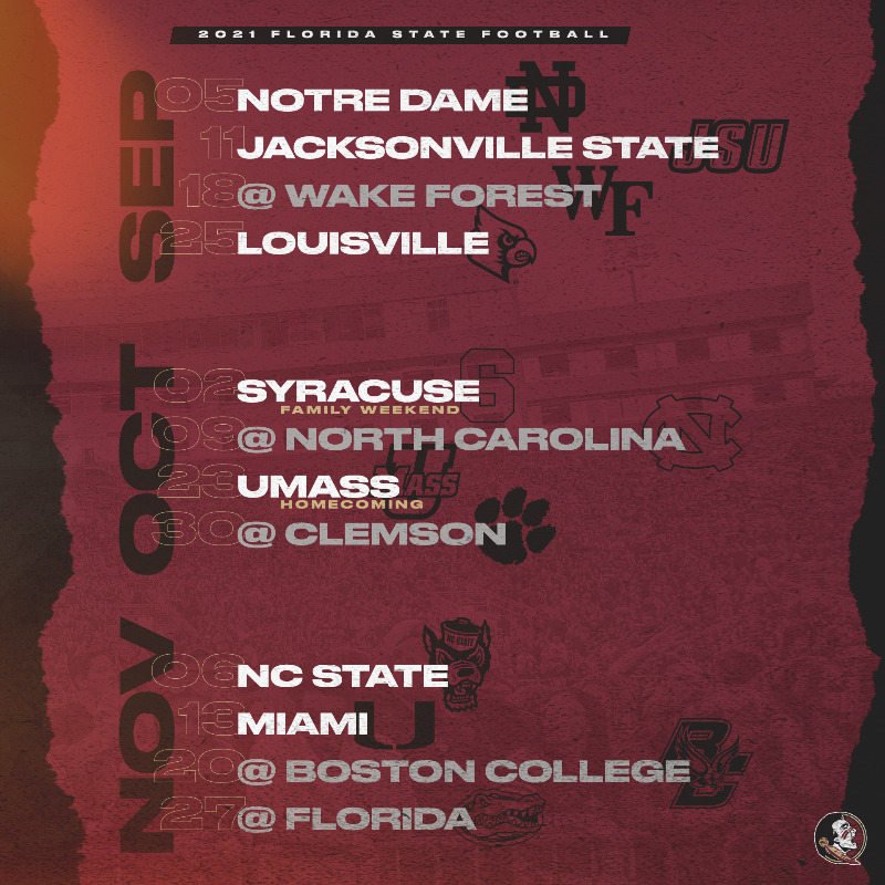 FSUFootball's tweet photo. 2021 Schedule ⬇️

#NoleFamily | #KeepCLIMBing