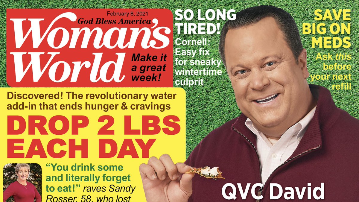 Woman's World Magazine (@womansworldus) on Twitter photo Our new issue is on sale now! ✨ Featuring <a href="/DavidVenableQVC/">David Venable</a> + <a href="/QVC/">QVC</a>'s Super Bowl snack recipes—along with the inexpensive supplements that boost immunity & <a href="/jorgecruise/">Jorge Cruise</a>'s Zero Hunger Water cure that ends cravings to drop lbs fast! Get free home delivery!—> ww-mag.com/fbk Our new issue is on sale now! ✨ Featuring <a href="/DavidVenableQVC/">David Venable</a> + <a href="/QVC/">QVC</a>'s Super Bowl snack recipes—along with the inexpensive supplements that boost immunity & <a href="/jorgecruise/">Jorge Cruise</a>'s Zero Hunger Water cure that ends cravings to drop lbs fast! Get free home delivery!—> ww-mag.com/fbk