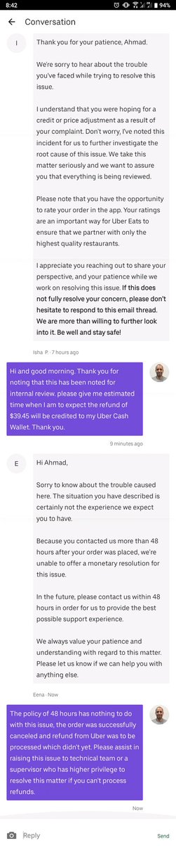 AhmedRamahi's tweet photo. @Uber_Support @UberEats @halacanada1 @CTVToronto @CP24 @CBCToronto and the nightmare continues for the 3rd day of more baseless excuses and non-sense bot-quality-replies without anyone from Uber Eats overlooking their customers issues. #customerservice #fail #failedresponse https://t.co/MW2KzME8y9