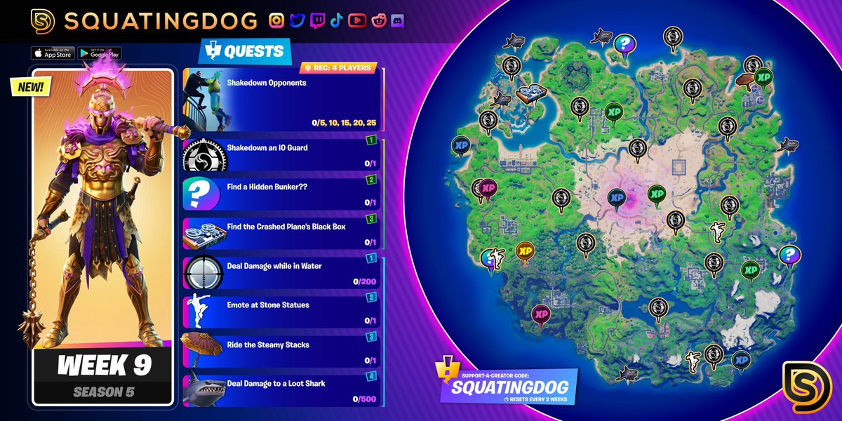 Squatingdog On Twitter Ch2 S5 Week 9 All Inclusive Cheat Sheet With All The Details For This Week S Challenges Use Code Squatingdog In The Item Shop Check Out My App Squatingdog For Fortnite Week9 Squatting Dog Fortnite Week 9 Squatting Dog Fortnite Week 9 Squatingdog On Twitter Ch2 S5 Week 9 All Inclusive Cheat Sheet With All The Details For This Week S Challenges Use Code Squatingdog In The Item Shop Check Out My App Squatingdog For Fortnite Week9