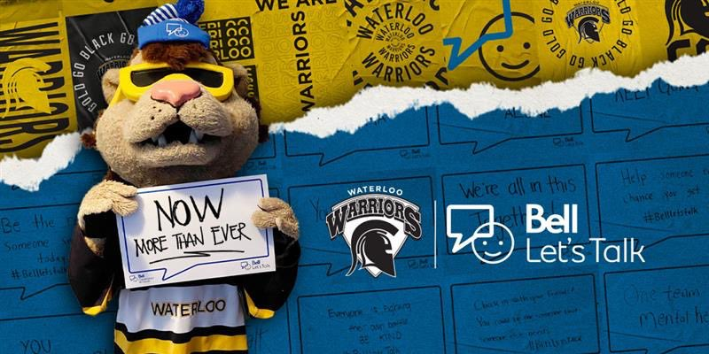 UWaterloo's tweet photo. Conversations on #mentalhealth will always be crucial at #UWaterloo and beyond. Today, on #BellLetsTalk Day, let's keep the conversation going, Warriors! You are not alone.

Whether sending a message, sharing a smile, or reaching out for support – every action counts. 💛🖤 https://t.co/1EQ7sIUm0d