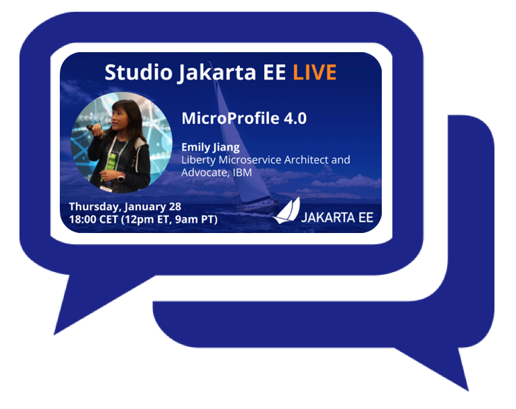Ivar Grimstad (@ivar_grimstad) on Twitter photo Join me in #StudioJakartaEE LIVE at 18:00 CET today. I have <a href="/emilyfhjiang/">Emily Jiang (@emilyjiang@bsky.social)</a> as my special guest today and the topic is <a href="/MicroProfileIO/">MicroProfile</a> 4.0
youtu.be/xsILj33Ei0I
#JakartaEE
#MicroProfile
#Community Join me in #StudioJakartaEE LIVE at 18:00 CET today. I have <a href="/emilyfhjiang/">Emily Jiang (@emilyjiang@bsky.social)</a> as my special guest today and the topic is <a href="/MicroProfileIO/">MicroProfile</a> 4.0
youtu.be/xsILj33Ei0I
#JakartaEE
#MicroProfile
#Community