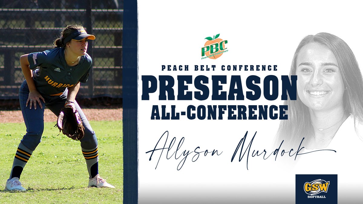 GSW Athletics (@gswathletics) on Twitter photo CONGRATS to <a href="/_GSWSoftball/">GSW Softball</a> sophomore outfielder Allyson Murdock for being named to the Peach Belt Preseason All-Conference Team! 🍑 🥎
Allyson led the PBC with 19 stolen bases in 2020, ranked 2nd with a .474 batting average and was 3rd in triples. CONGRATS to <a href="/_GSWSoftball/">GSW Softball</a> sophomore outfielder Allyson Murdock for being named to the Peach Belt Preseason All-Conference Team! 🍑 🥎
Allyson led the PBC with 19 stolen bases in 2020, ranked 2nd with a .474 batting average and was 3rd in triples.