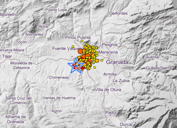 E112Andalucia's tweet photo. 🔴 Registrado nuevo terremoto de magnitud 4.2 en Chauchina, #Granada con una profundidad de 5 kilómetros a las 19:49 horas. #TerremotosGranada https://t.co/8uARAnwJgk
