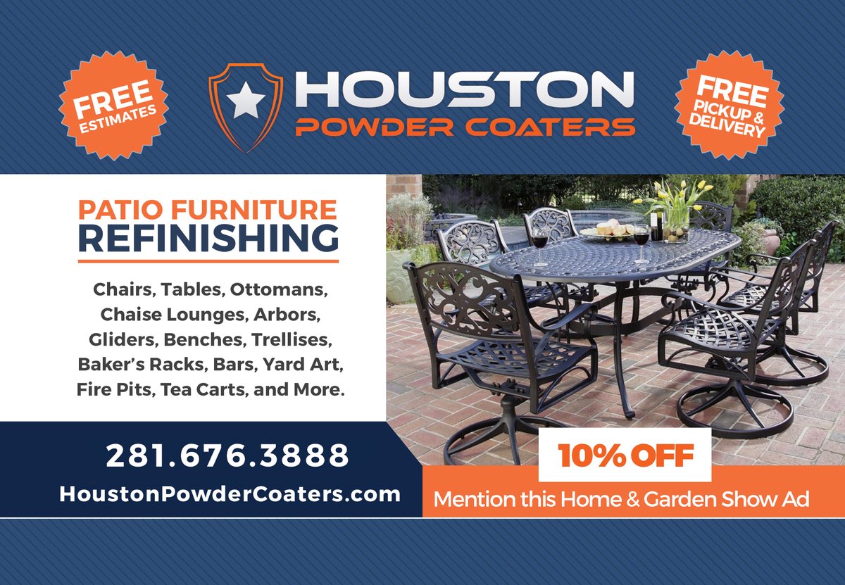 HoustonCoaters's tweet photo. #HoustonPowderCoaters is STILL offering FREE Pick-Up &amp; Delivery to most residences within the Greater Houston Area (for all outdoor furniture pieces).  That means Katy to Baytown, Clear Lake to The Woodlands, and everything in between! – FREE Pick-Up &amp; Delivery. Call 281-676-3888 https://t.co/rF3EeuzKzj