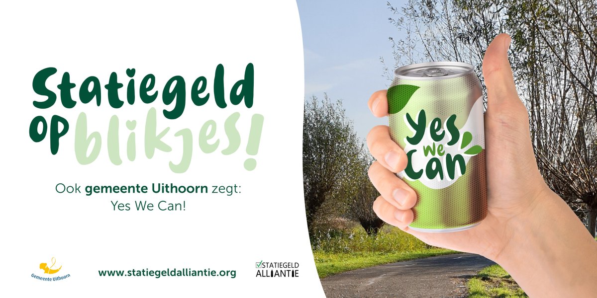 Statiegeld op blikjes zorgt voor minder zwerfafval in en om onze dorpen en natuur. Ook de gemeente Uithoorn moedigt daarom de regering aan om het besluit voor #statiegeld op #blikjes snel te nemen. Statiegeld op blikjes? Yes We Can! #StatiegeldYesWeCan