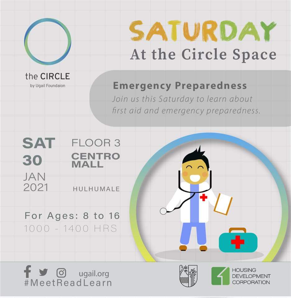 Yashfadh's tweet photo. Join us this Saturday (30th January 2021) at the Circle Space and learn about first aid and emergency preparedness.
 @LifecordL

It’s free entry 
To register please call 7259034

#MeetReadLearn 
 @hdcmaldives
Ugail Foundation https://t.co/JOuKZHWjiE