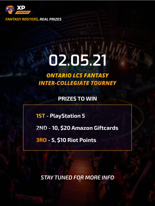 Seneca Esports will be participating in XP Fantasy’s League of Legends LCS Inter-Collegiate fantasy tournament for the month of February!
 
Score the most fantasy points and you could win a PS5 + more!
 
Join the XP Fantasy Discord for more info: discord.gg/GdRejmbcEE