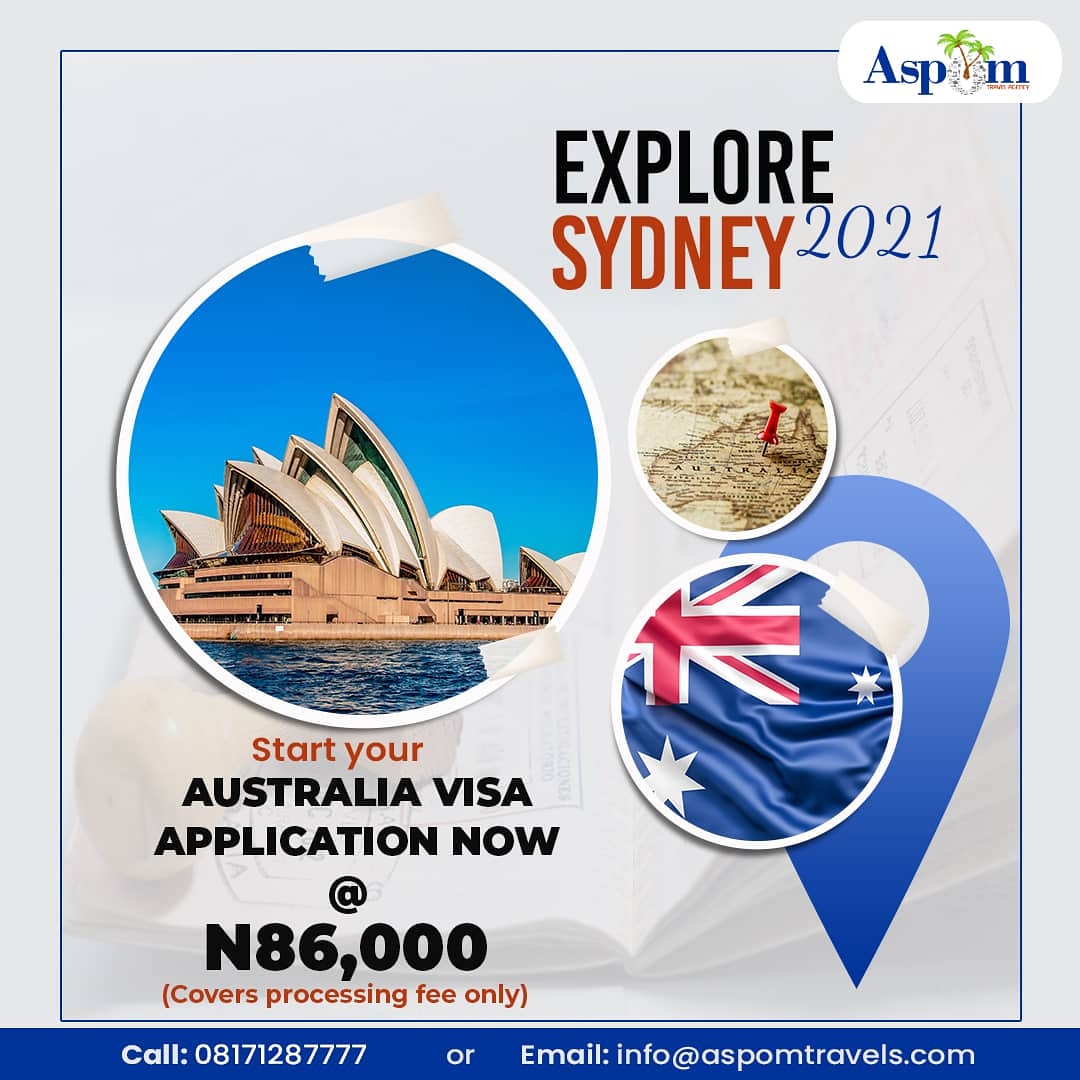 aspomtravels's tweet photo. Explore Sydney in 2021
Process your Australia visa @ N86,000
(Covers processing fee only)
.
.
Send us a DM to get started on your visa application
π 08171287777
π§ info@aspomtravels.com
.
.
.
#aspomtravels
#aspombirthservices #visa #UK #Turkey #australia
#visaprocessing https://t.co/54dQxfrvaP
