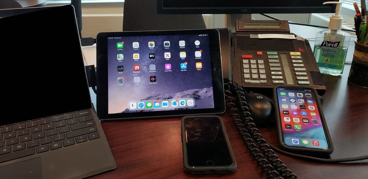 Rob_Oliphant's tweet photo. Today is #BellLetsTalk day. Looking at my desk today, I am reminded that we have no excuses to not reach out. I have the tech! I am checking in with friends and family today. The pandemic impacts all of us, but also gives us time to talk. Reach out - it is good for everyone. https://t.co/BWpqFZTs5Z