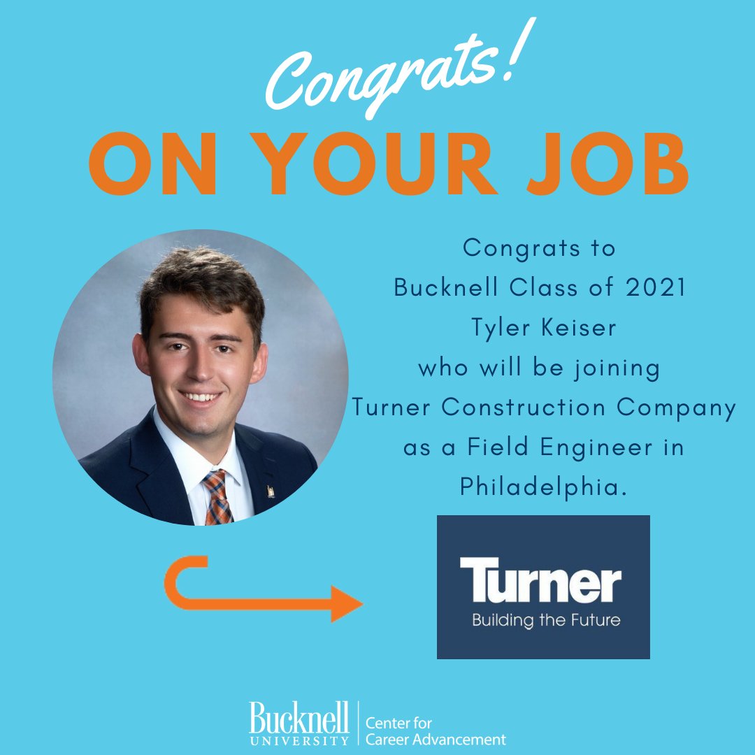 Congrats to Tyler Keiser '21 who will be joining @turner_talk as a Field Engineer in Philadelphia after his #Bucknell graduation in May. We're excited to hear about the amazing projects you will be a part of! #construction #civilengineering #HireABison ow.ly/6L5q50DiIB5