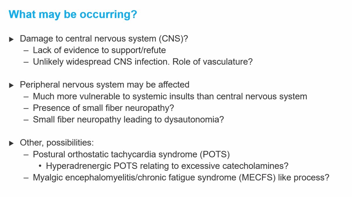 What could be behind  #LongCovid? ( @CDCgov webinar on  #LongCovid provider experiences)Mt. Sinai post-COVID center mentions  #dysautonomia  #MECFS and small fiber neuropathy @Dysautonomia  @MEActNet