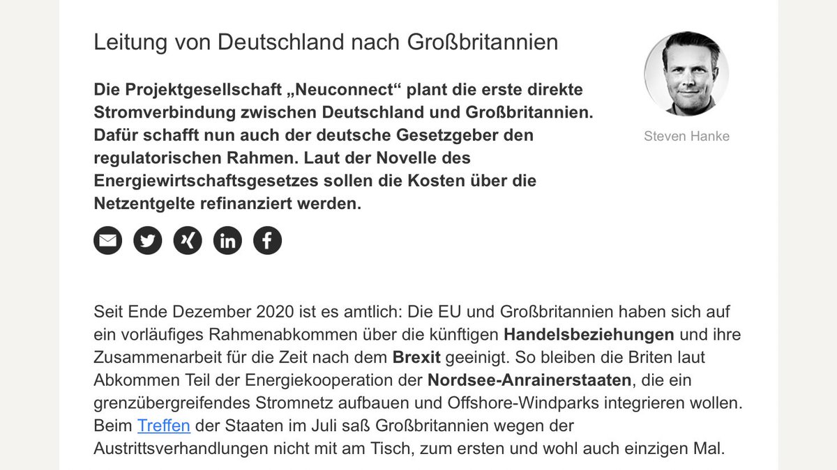 TobiasBringmann's tweet photo. Erste direkte #Stromtrasse soll Deutschland mit #UK verbinden.
Privates Konsortium #Neuconnect will 720 km lange 1.400-MW-Leitung bauen und betreiben, finanziert aus Netzentgelten mit neuem Erlösmechanismus.
Es geht um Entlastung des dt. Netzes bei überschüssiger #Windenergie. https://t.co/rXqU6FGGxi