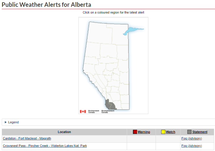 511Alberta's tweet photo. EC Dense Fog Advisory in effect for Cardston, Crowsnest Pass and surrounding areas. For location details visit: https://t.co/V25Y6bxMfq (8:13am) #ABRoads #ABStorm https://t.co/dudiwnHEyG