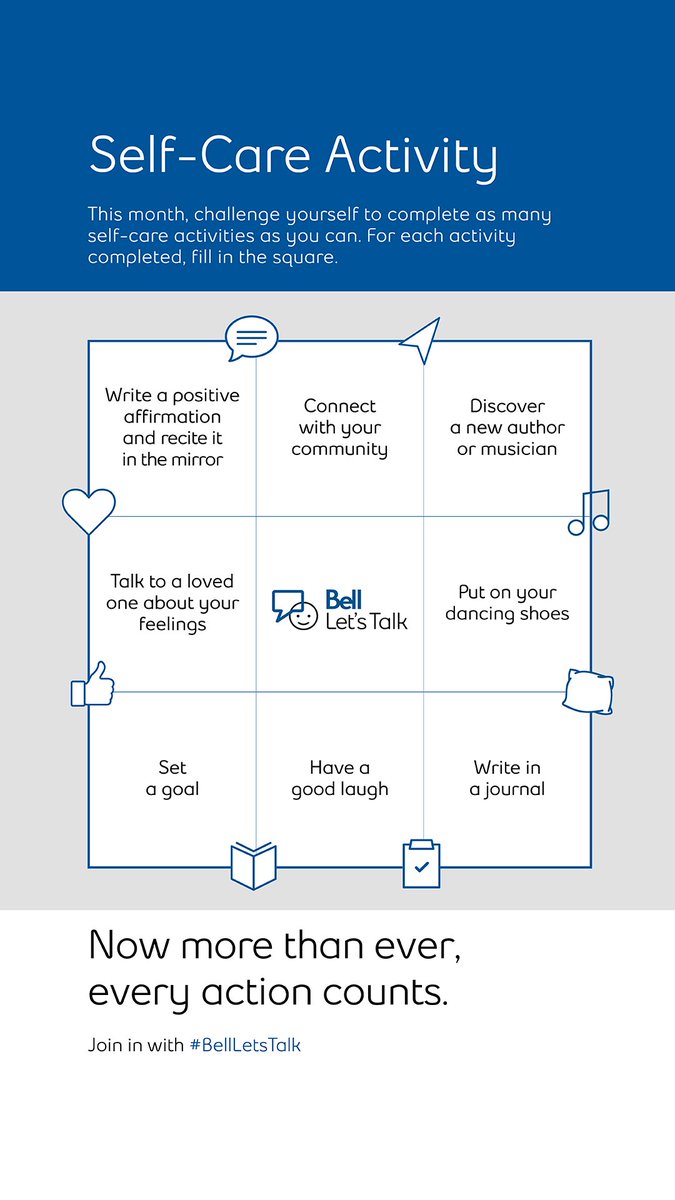 PAAlberta's tweet photo. Today is Bell Let's Talk Day! Take the self-care challenge. PAA is committed to promoting the well-being and potential of all Albertans.
#BellLetsTalk
@Bell_LetsTalk https://t.co/1k1ci44Fjs