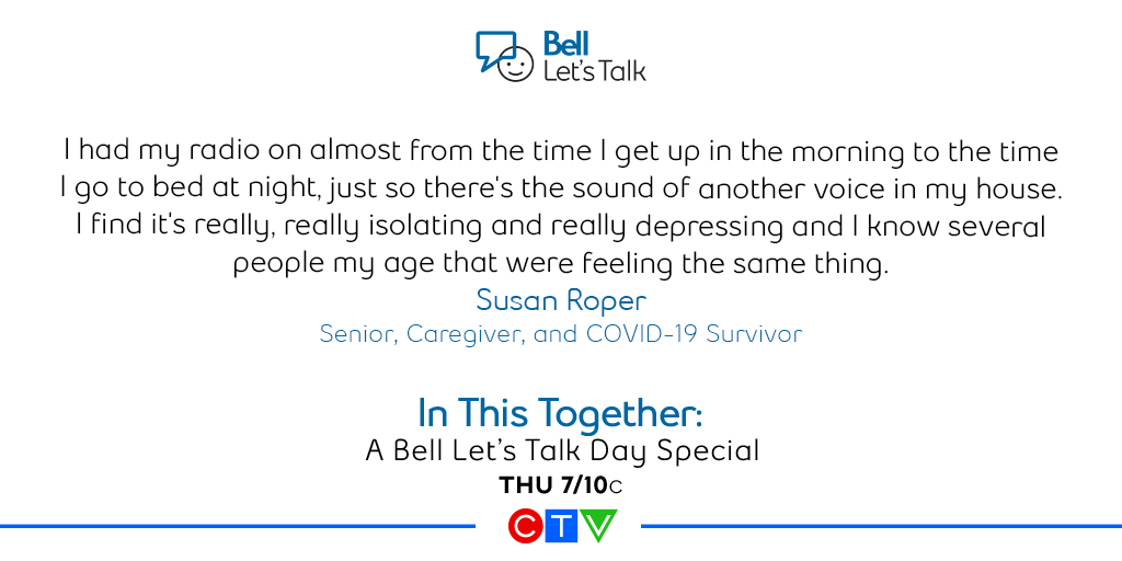 CTV's tweet photo. How do you cope during these tough times?
#BellLetsTalk

Don't miss In This Together: A Bell Let's Talk Day Special tonight where Canadians will share their stories and open up in the conversation of mental health. ❤️ https://t.co/UFyOQt1stV
