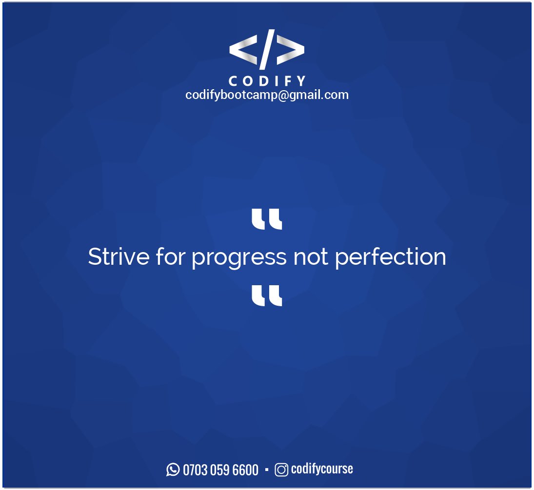codifycourse's tweet image. "Strive for progress not perfection"
#codify #quote #quoteoftheday #courses #codifycourses #python #digital #photoshop #discount #digitalcourse #logo #logodesign #poster #flyers #posterdesign #explore #explorepage #web #code #coder #webdesign #webdev #webdevelopment