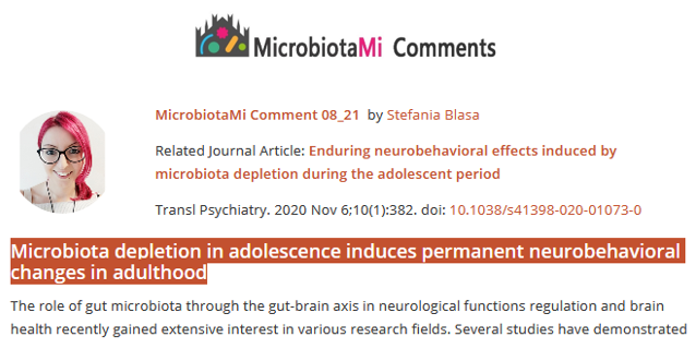 #MicrobiotaMiComment by Stefania Blasa "#Microbiota depletion in adolescence induces permanent neurobehavioral changes in adulthood" <a href="/Stfn88/">umfãdesonic</a> microbiotami.com/2021/01/28/mic…