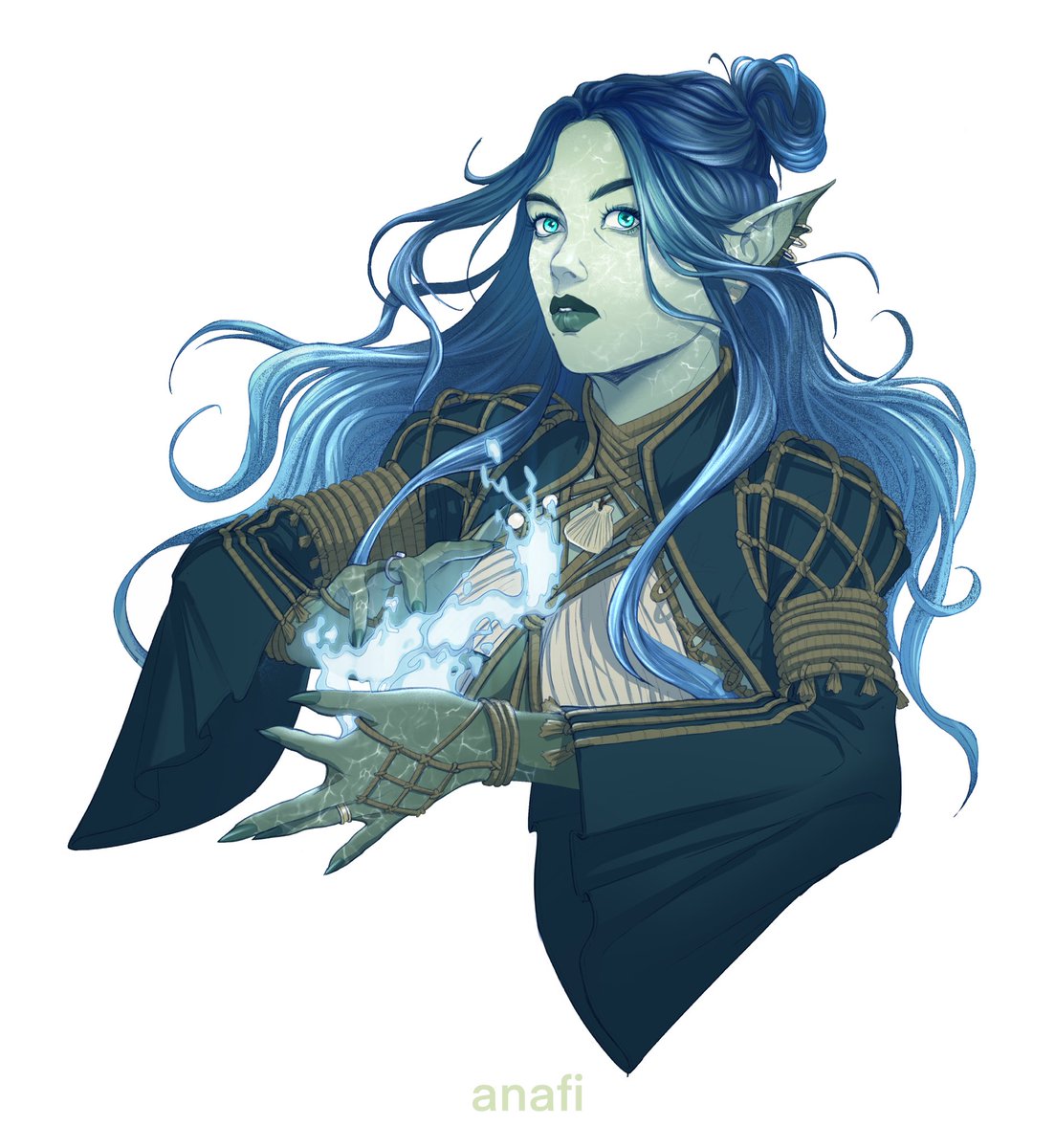 Neriel, water genasi bard played by @luckyminigoose in my one shots 💙 #dnd...