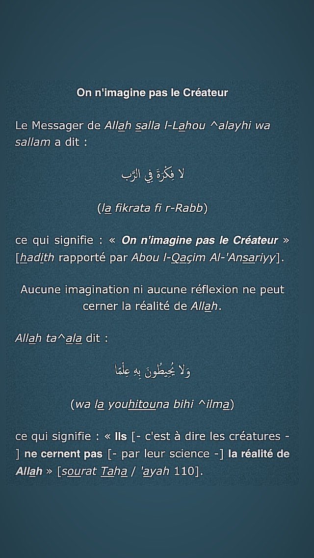 Le Tawhid, selon Ahlou s-Sounnah, consiste à nier toute ressemblance entre Allah et Ses créatures. Allah n’a absolument aucune ressemblance avec quoi que ce soit, d’aucune manière que ce soit.Le Tawhid c'est de faire l'absolu distinction entre Le Créateur et Ses créatures.