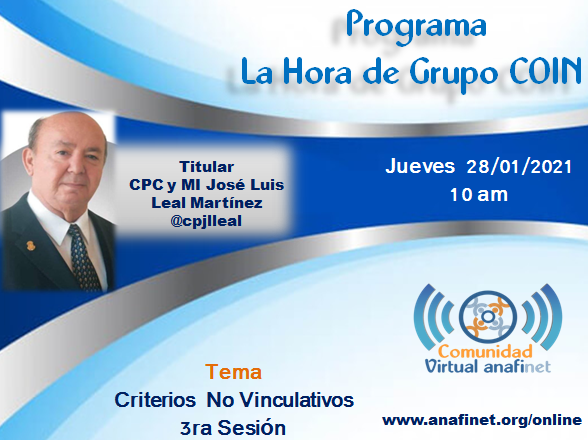 Buen día: charla a las 10 am con <a href="/GrupoCOIN/">Grupo COIN</a> <a href="/cpjlleal/">Jose Luis Leal Mtz</a> en aula #Anafinet #cptwitter #ldtwitter anafinet.org/online