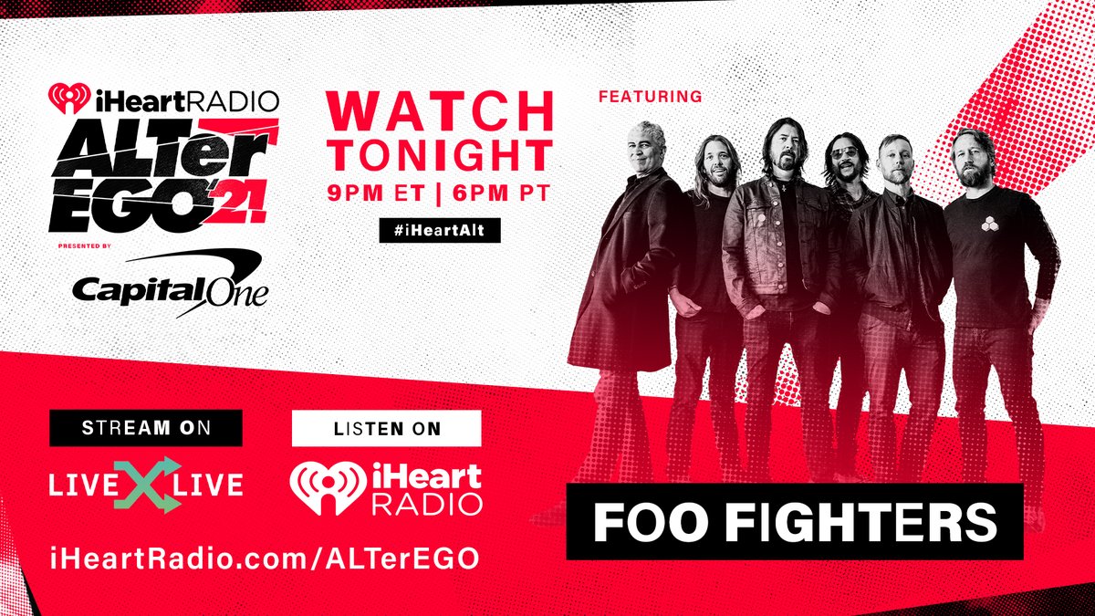 foofighters's tweet photo. Tonight Foos will be performing songs from their upcoming album #MedicineAtMidnight and more at the @iHeartRadio ALTer EGO! Watch it at 9pm ET / 6pm PT only on @livexlive. ⚡ 🖤 #iHeartALT https://t.co/q0WjZ4dHfH https://t.co/9ApfRmbqc9