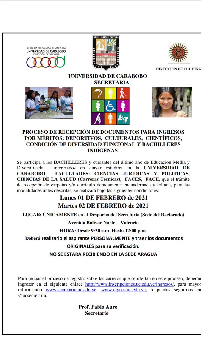 Buenos días estimados bachilleres, se les informa las pautas para la recepción de documentos por meritos excepcionales.